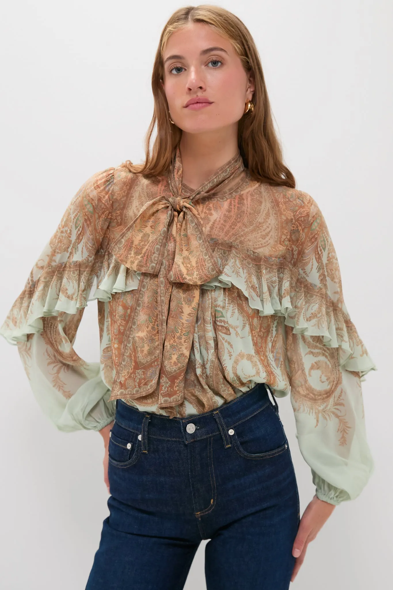Mint Paisley Memento Flutter Blouse sold by Tuckernuck