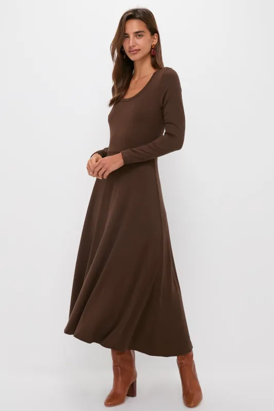 Chocolate Brown Long Sleeve Sara Maxi Dress sold by Tuckernuck