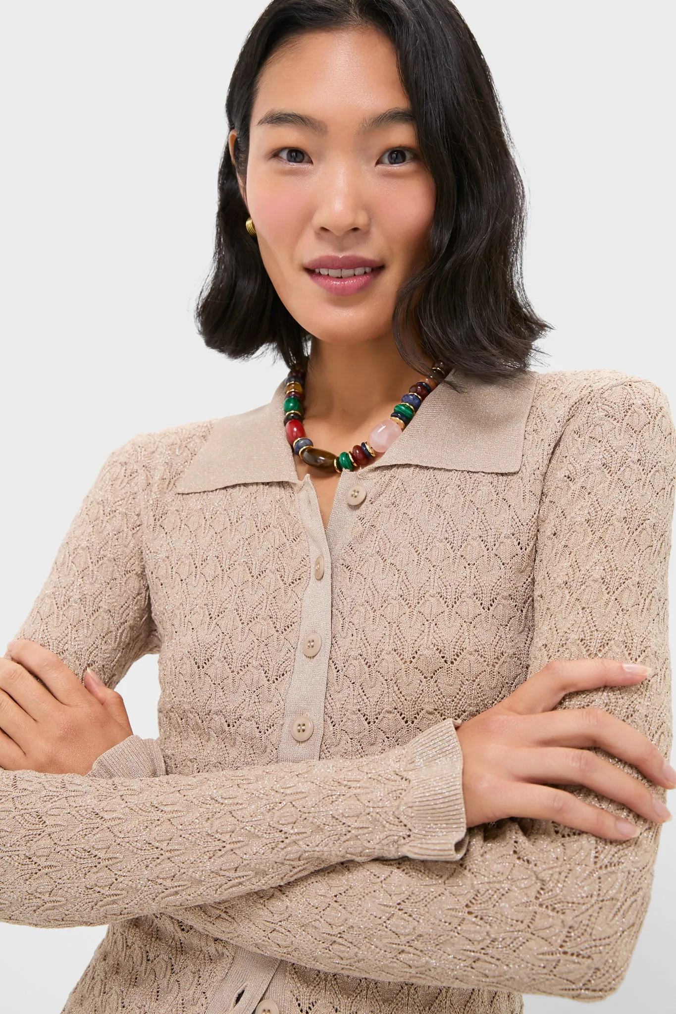 Champagne Ruby Knit Long Sleeve Polo sold by Tuckernuck product image thumbnail 5