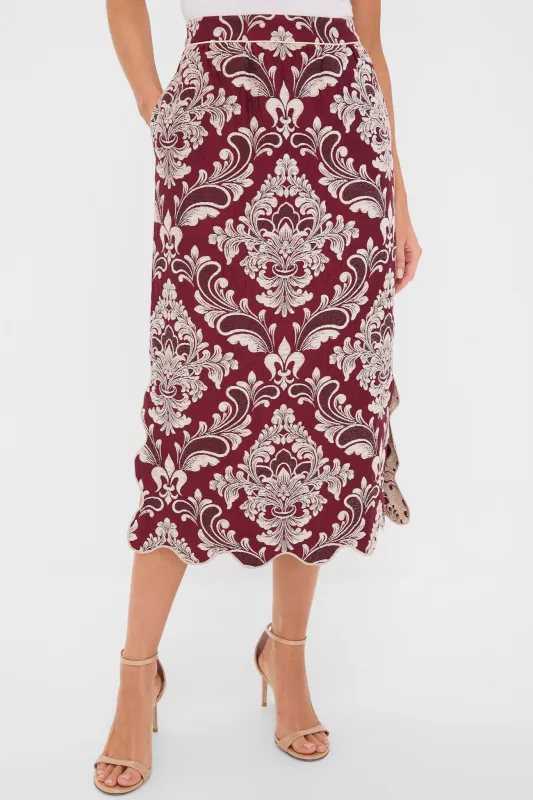 Blush Pink and Burgundy Bicolor Jacquard Waves Midi Skirt sold by Tuckernuck