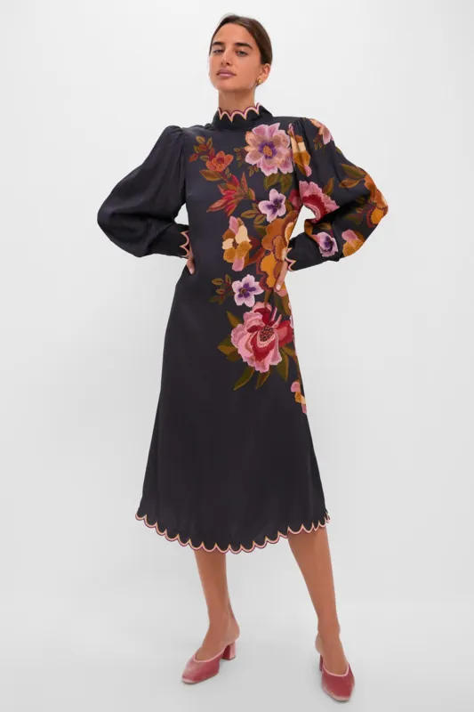 Black Chenille Flowers Midi Dress sold by Tuckernuck