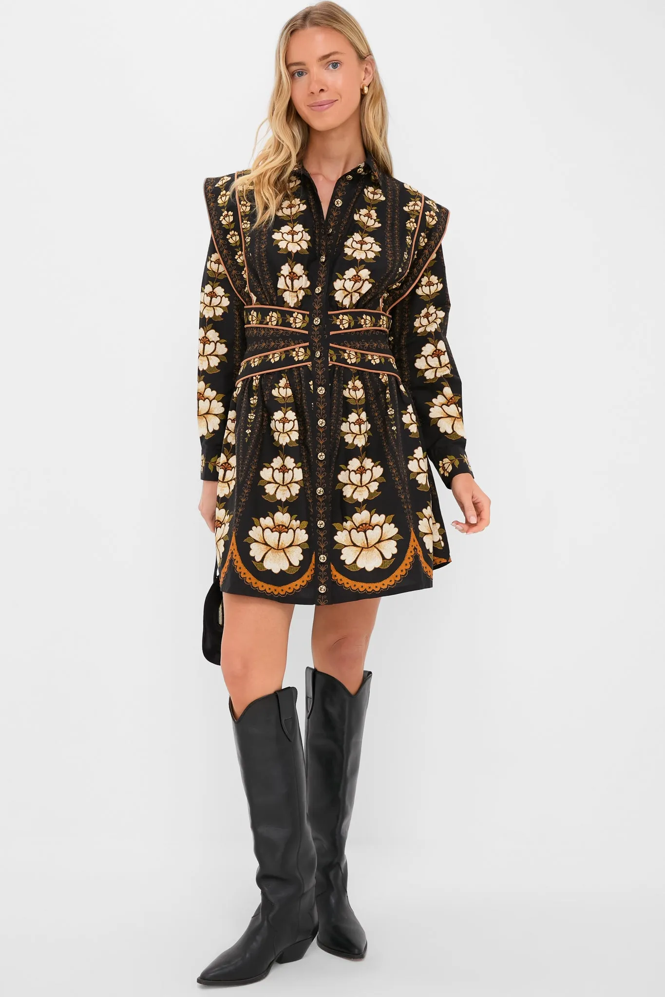 Black Embroidered Flowers Topstitching Long Sleeve Mini Dress sold by Tuckernuck product image thumbnail 2