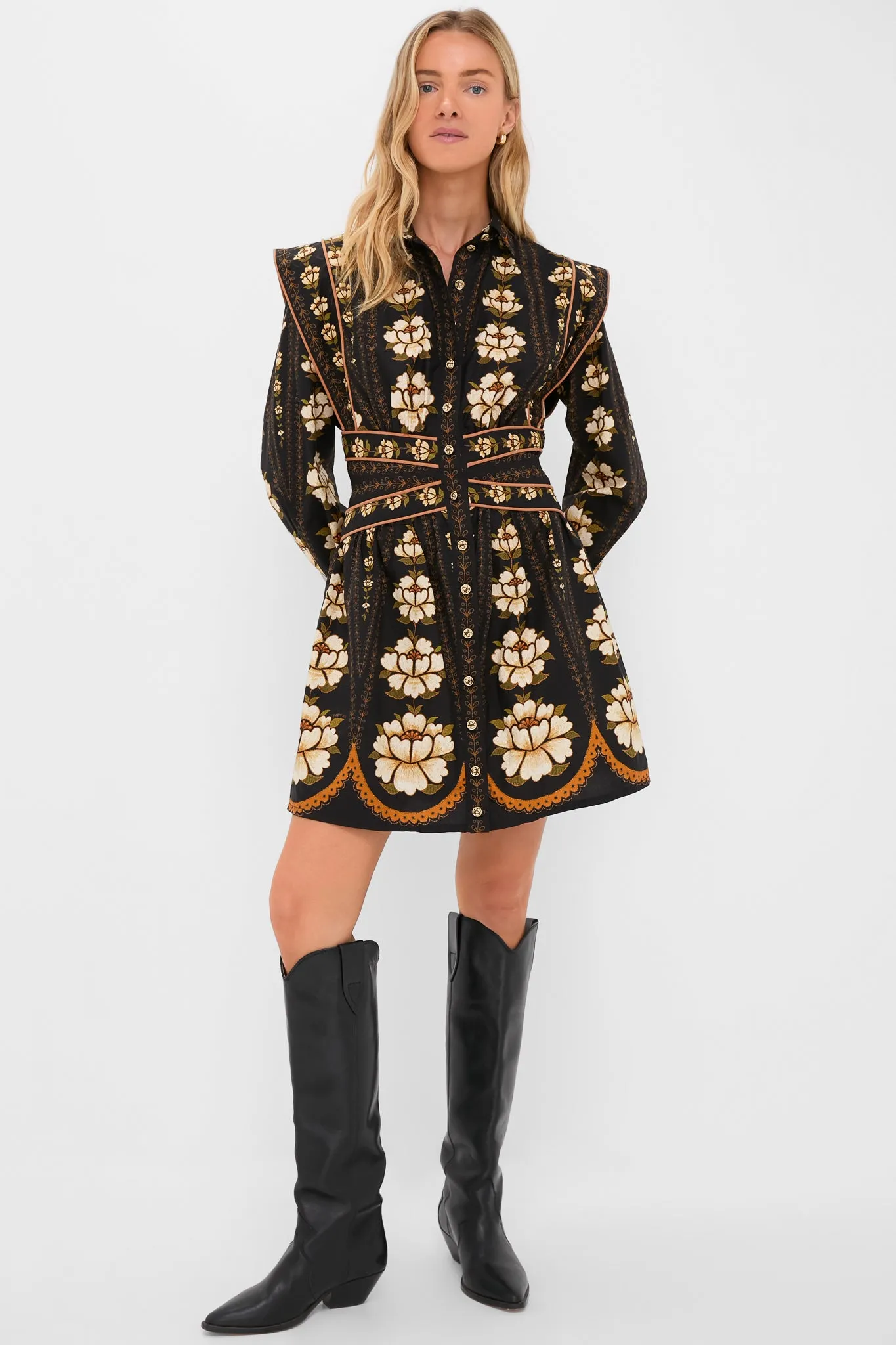 Black Embroidered Flowers Topstitching Long Sleeve Mini Dress sold by Tuckernuck product image thumbnail 5