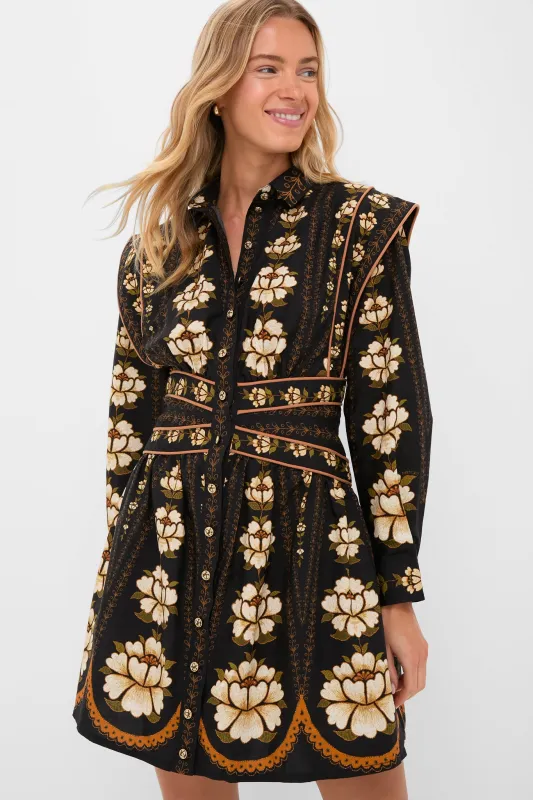 Black Embroidered Flowers Topstitching Long Sleeve Mini Dress sold by Tuckernuck