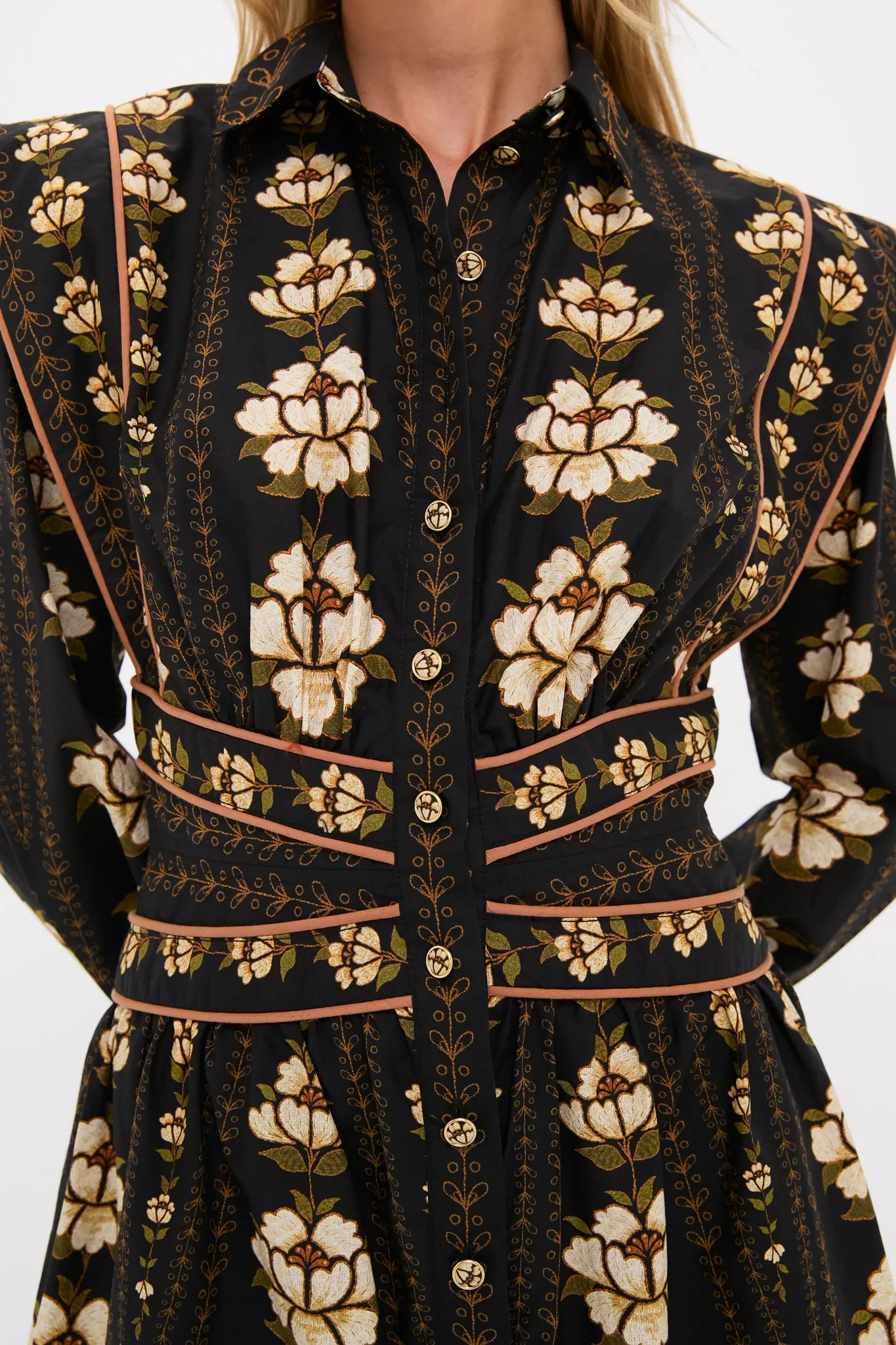 Black Embroidered Flowers Topstitching Long Sleeve Mini Dress sold by Tuckernuck product image thumbnail 4