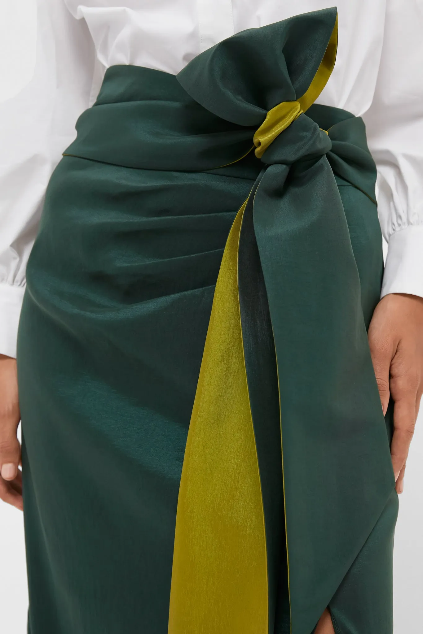 Forest Green Taffeta Angelise Tie Skirt sold by Tuckernuck product image thumbnail 5