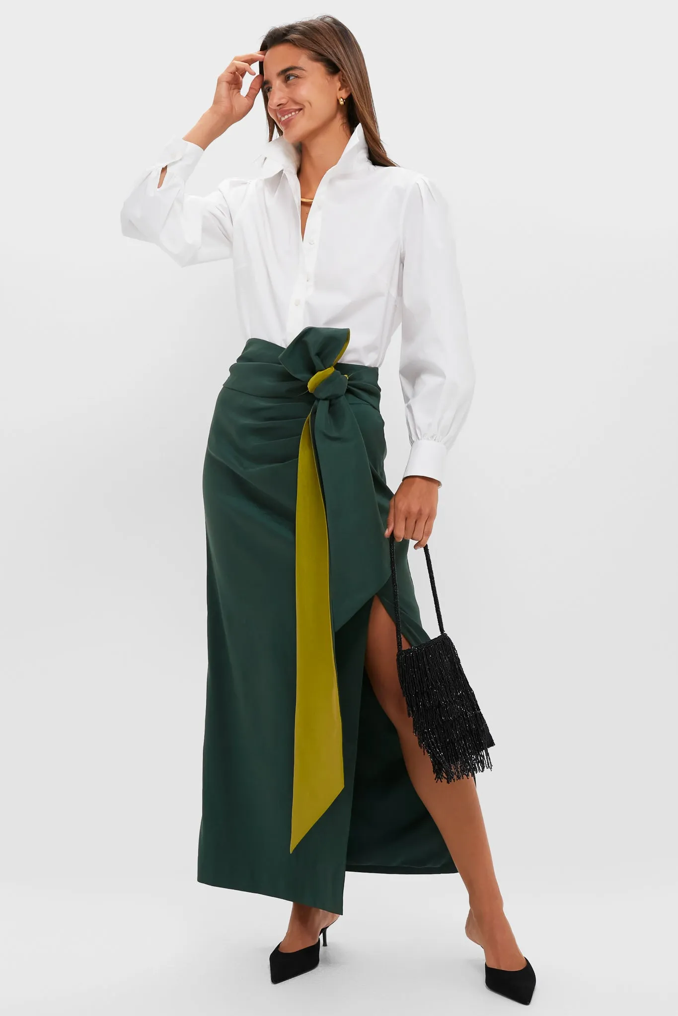 Forest Green Taffeta Angelise Tie Skirt sold by Tuckernuck product image thumbnail 2