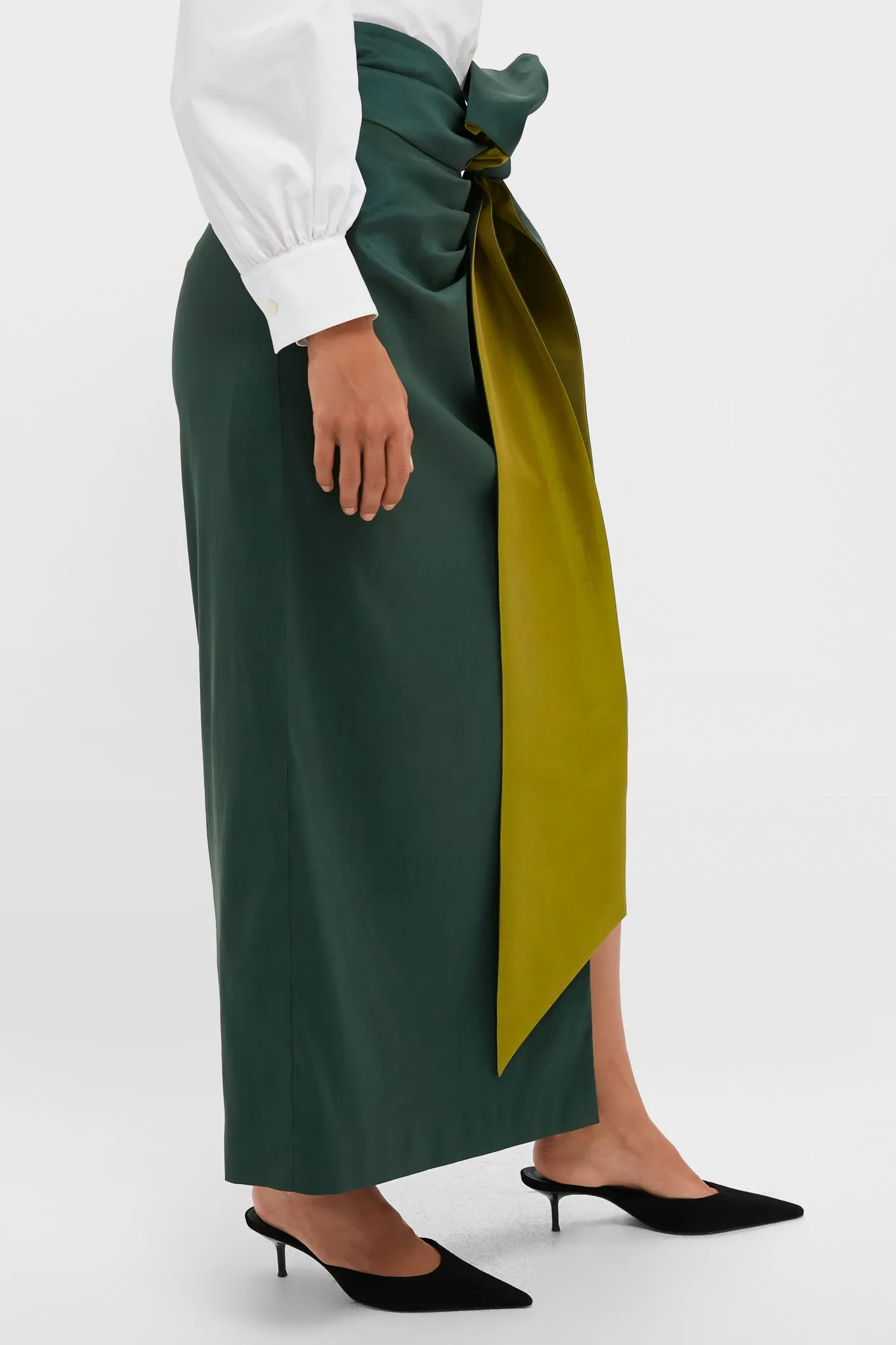 Forest Green Taffeta Angelise Tie Skirt sold by Tuckernuck product image thumbnail 3
