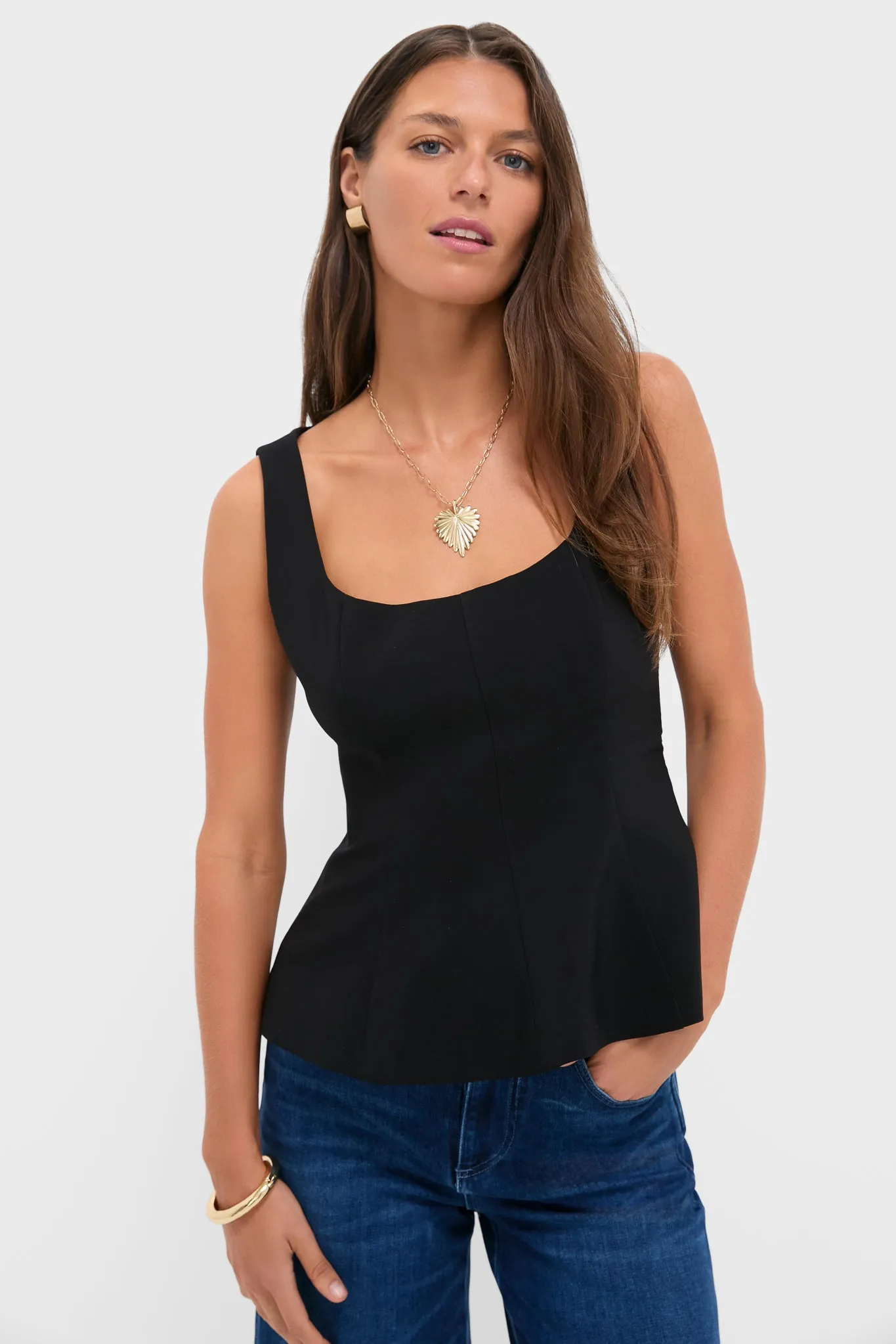 Black Sleeveless Decker Peplum Top sold by Tuckernuck
