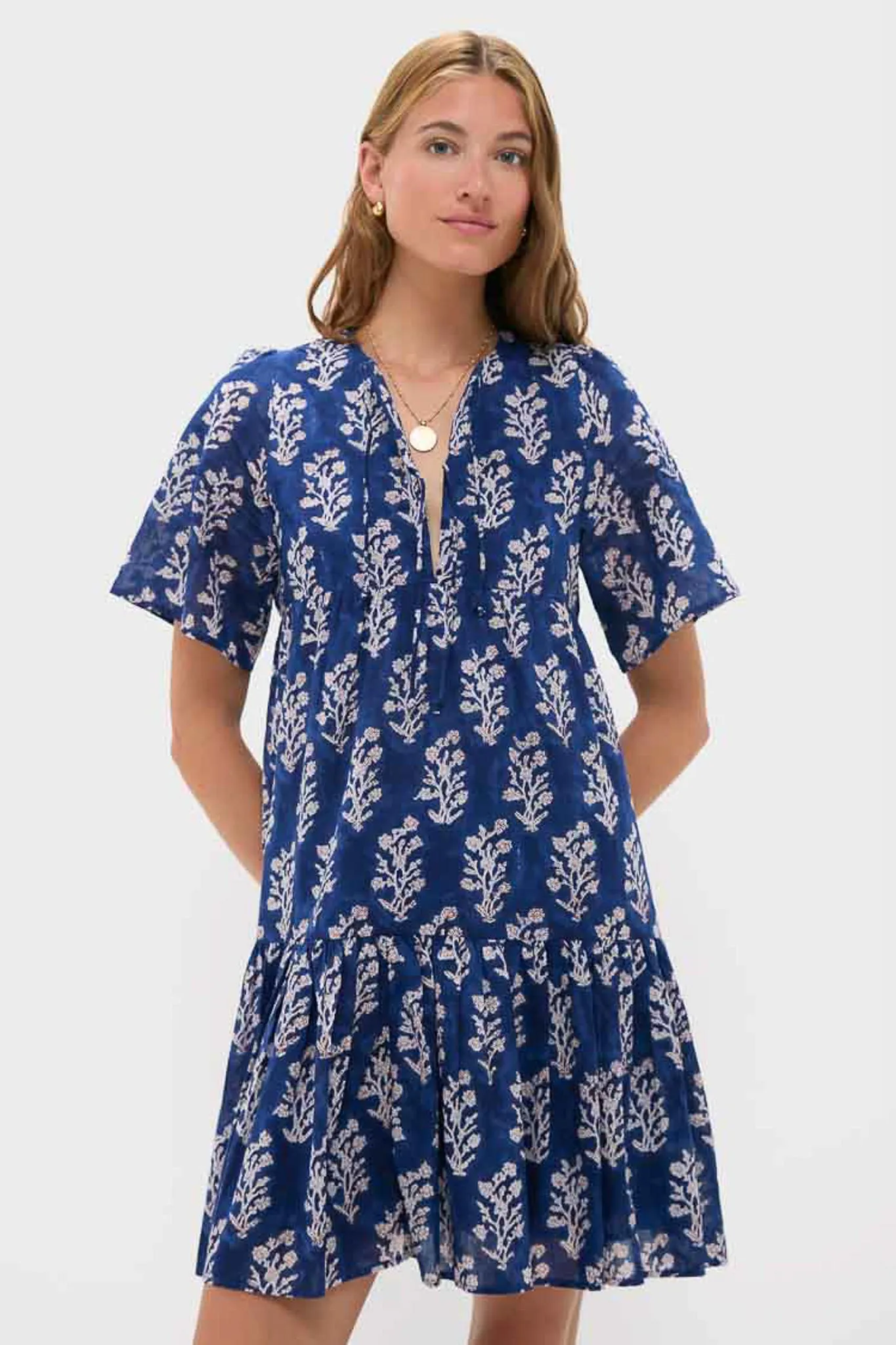 Pressed Flowers Blue Organic Isla Dress sold by Tuckernuck