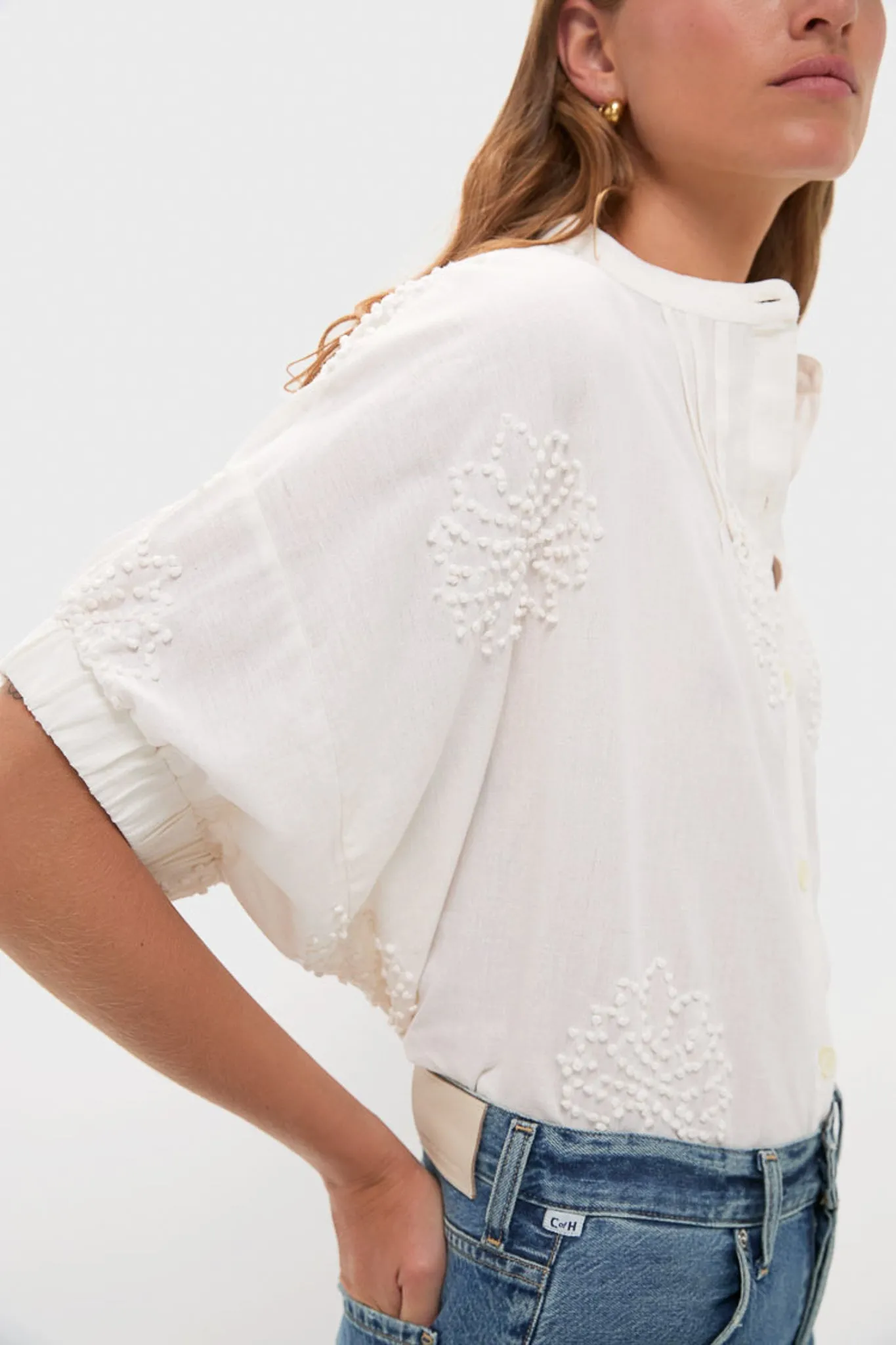 French Knot Floral Sand Mandarin Collar Top sold by Tuckernuck product image thumbnail 5