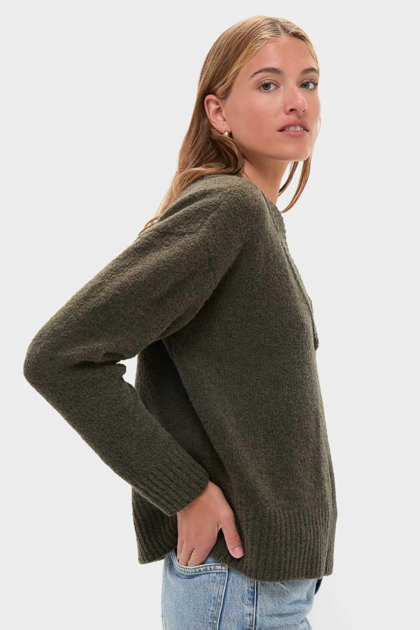 Olive Wool Boxy V-Neck Sweater sold by Tuckernuck product image thumbnail 3