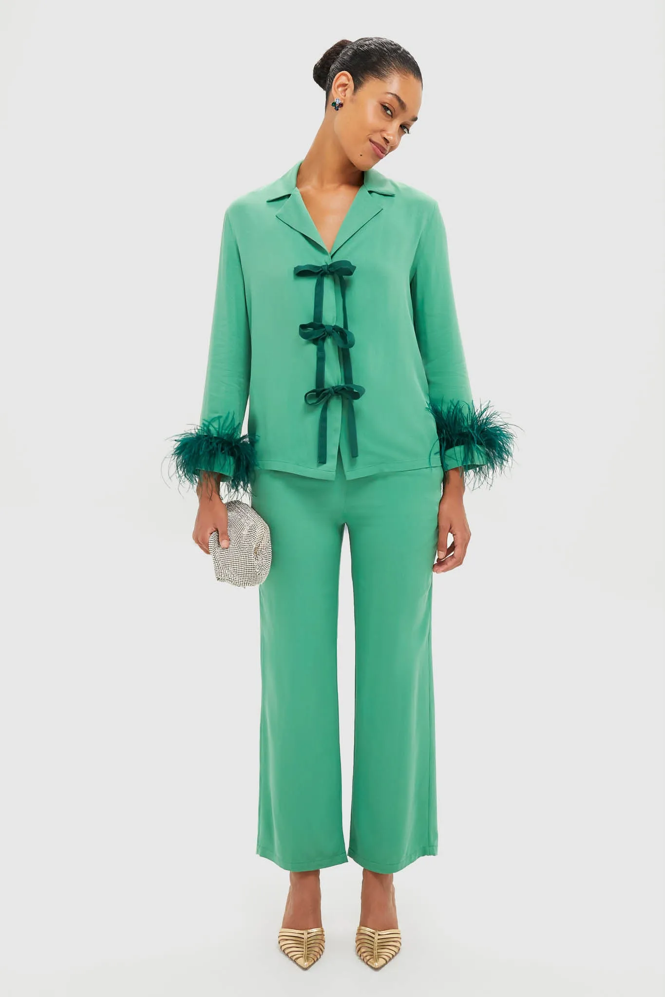 Green Bow Pajama Set with Detachable Feathers sold by Tuckernuck product image thumbnail 2