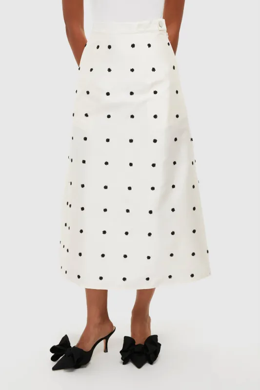 Ivory Polka Dot Daphne Midi Skirt sold by Tuckernuck