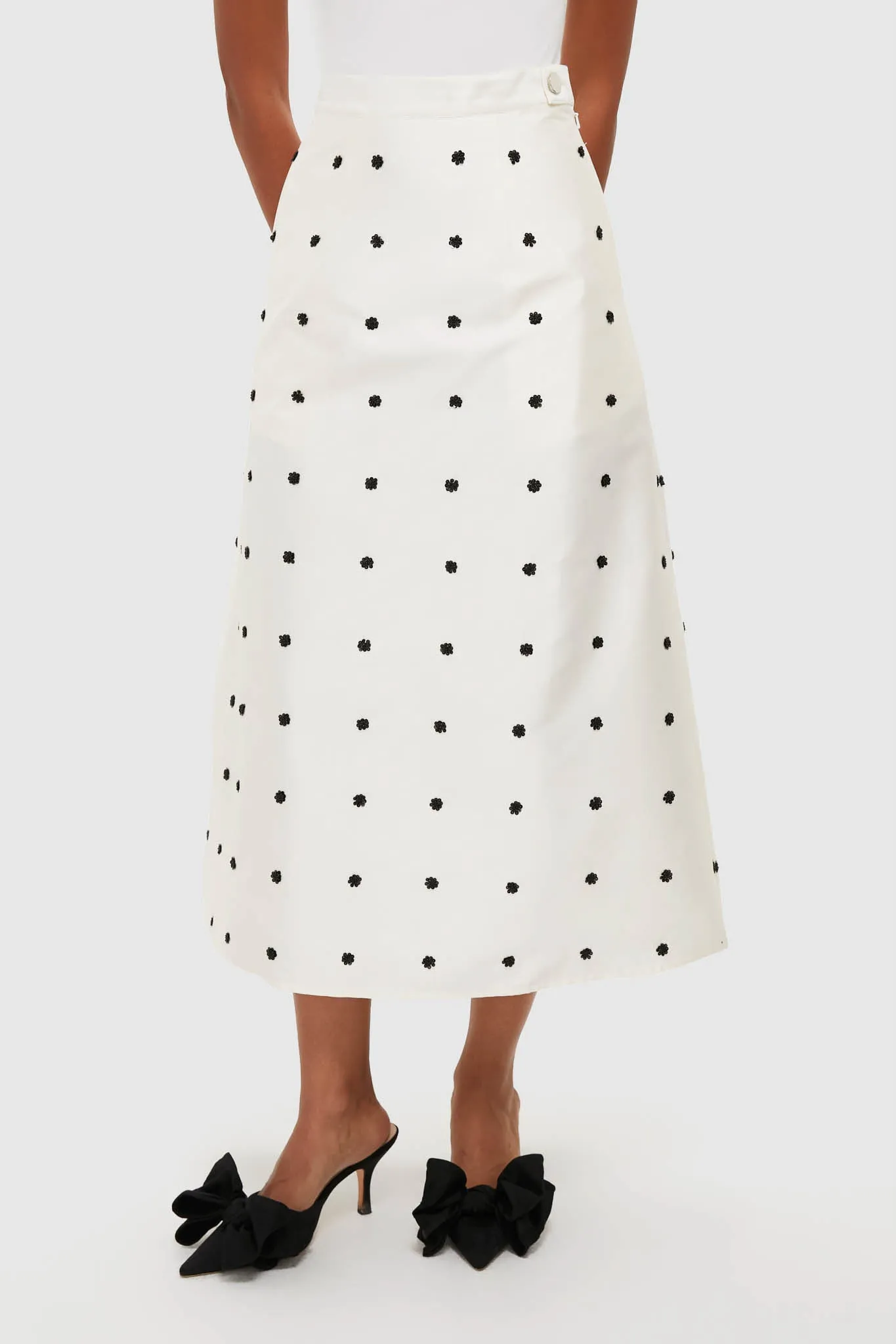 Ivory Polka Dot Daphne Midi Skirt sold by Tuckernuck
