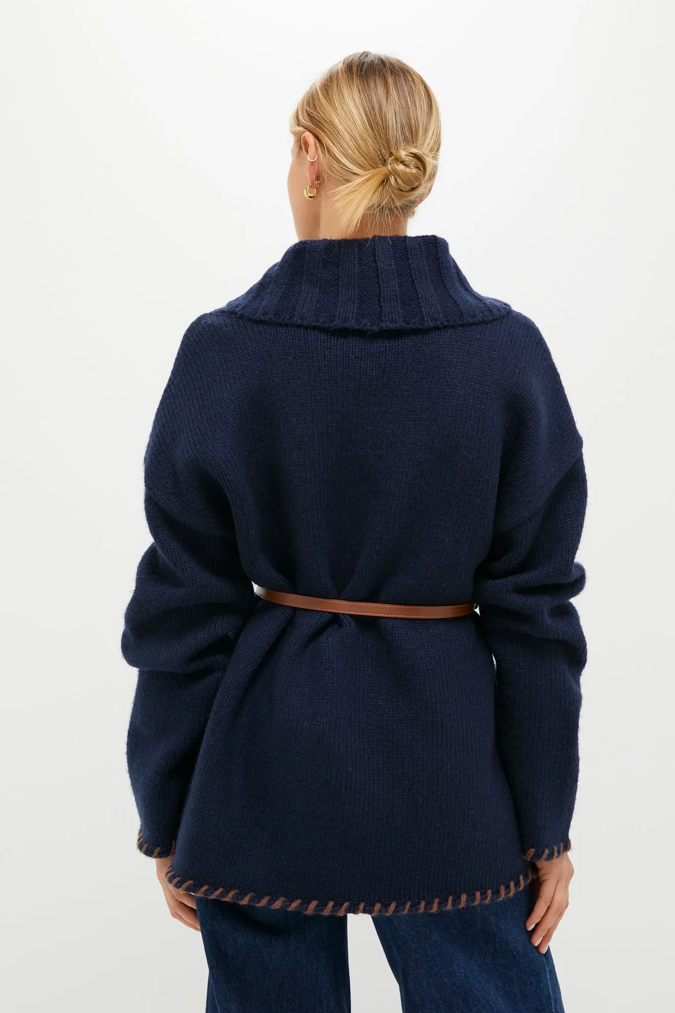 Navy and Brown Blanket Stitch Harrow Cardigan sold by Tuckernuck product image thumbnail 5