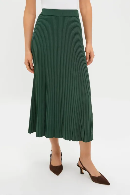 Dark Green Pleated Midi Skirt sold by Tuckernuck