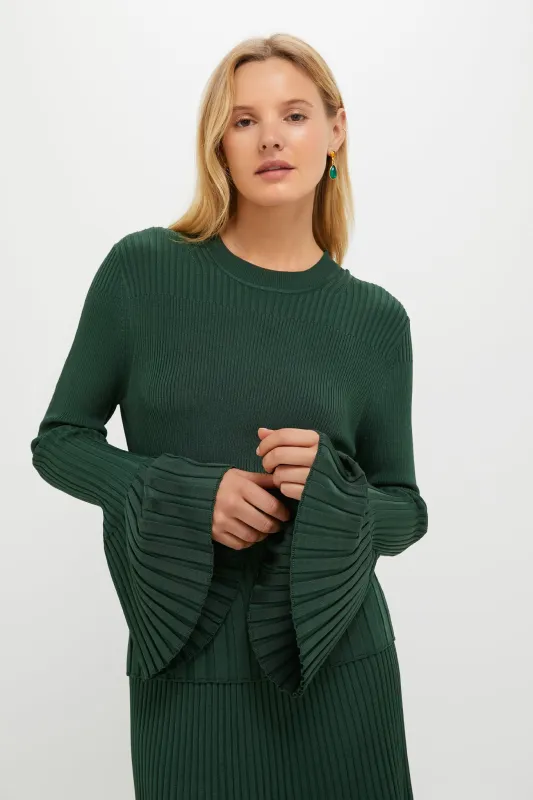 Dark Green Bell Sleeve Rib Sweater made by Zimmermann