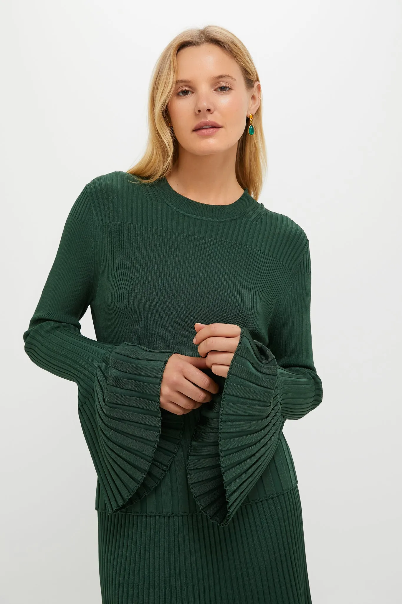 Dark Green Bell Sleeve Rib Sweater sold by Tuckernuck