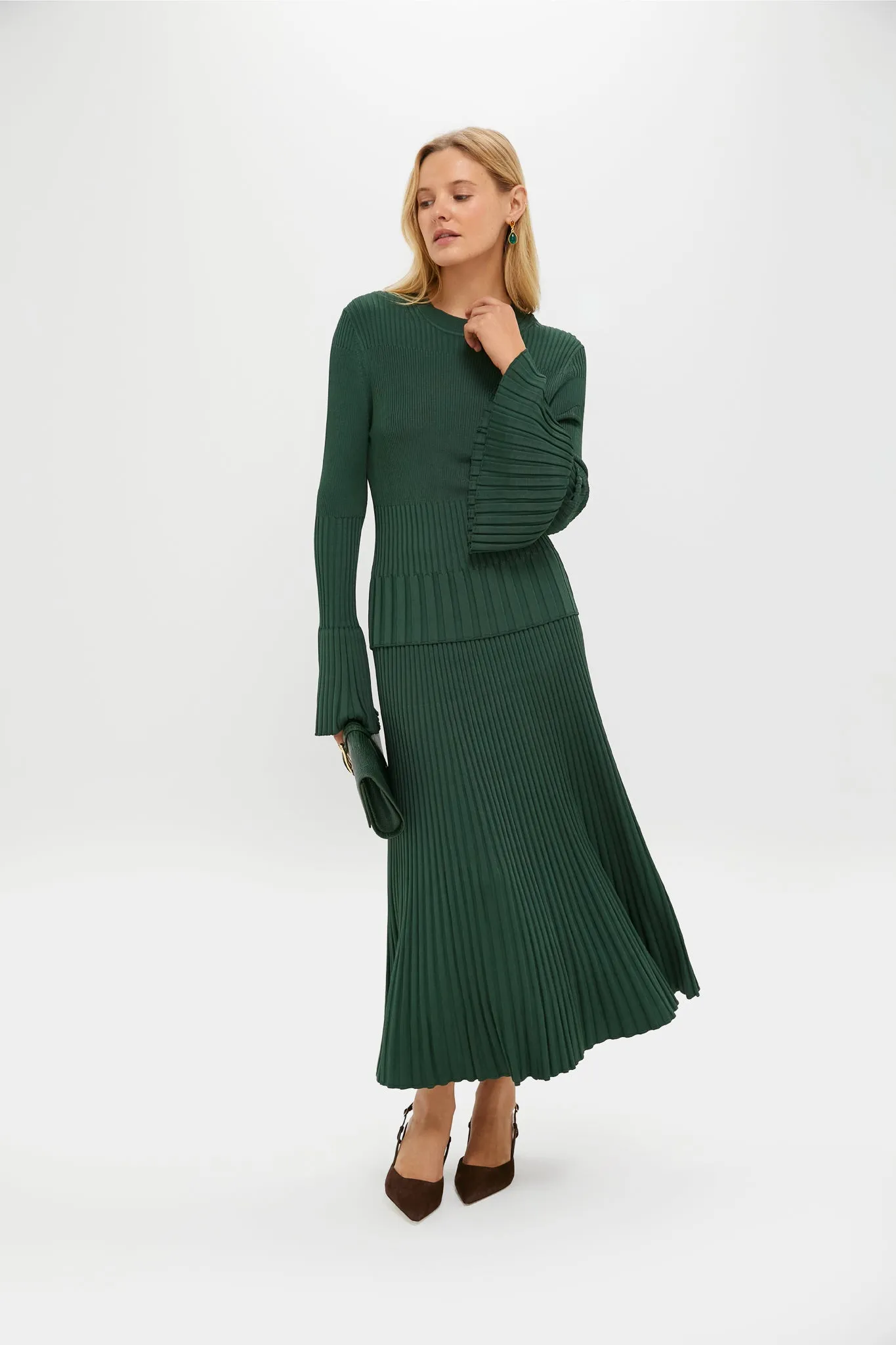 Dark Green Bell Sleeve Rib Sweater sold by Tuckernuck product image thumbnail 2