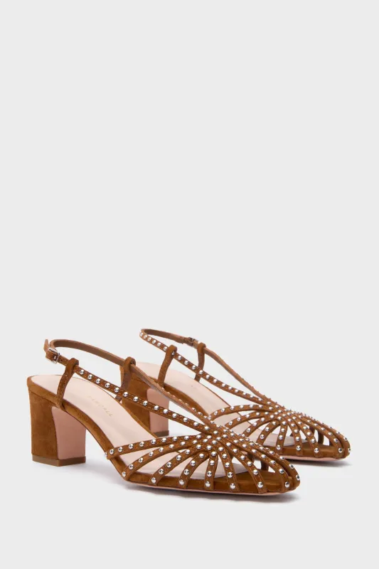 Cacao Suede Studded Priscilla Heels sold by Tuckernuck