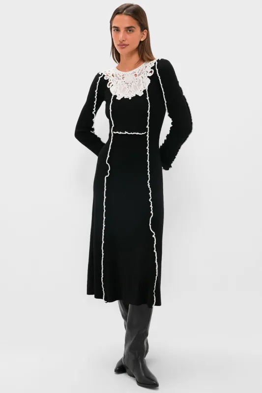 Black Vania Lace Long Sleeve Midi Knit Dress sold by Tuckernuck