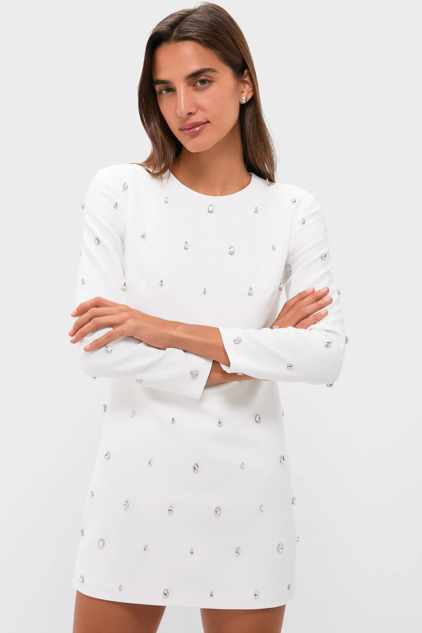 White with Crystal Kenna Long Sleeve Mini Dress sold by Tuckernuck