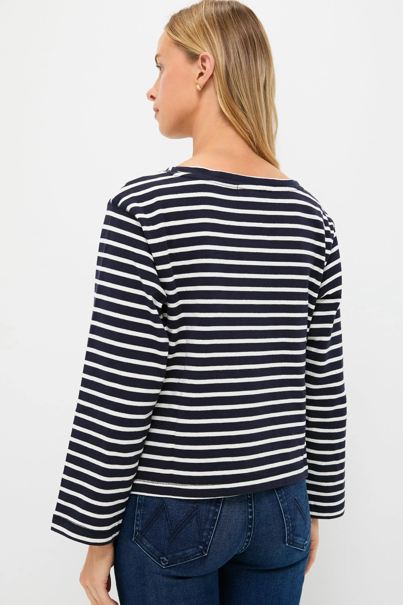 Navy and White Boat Neck Long Sleeve Shirt sold by Tuckernuck product image thumbnail 4