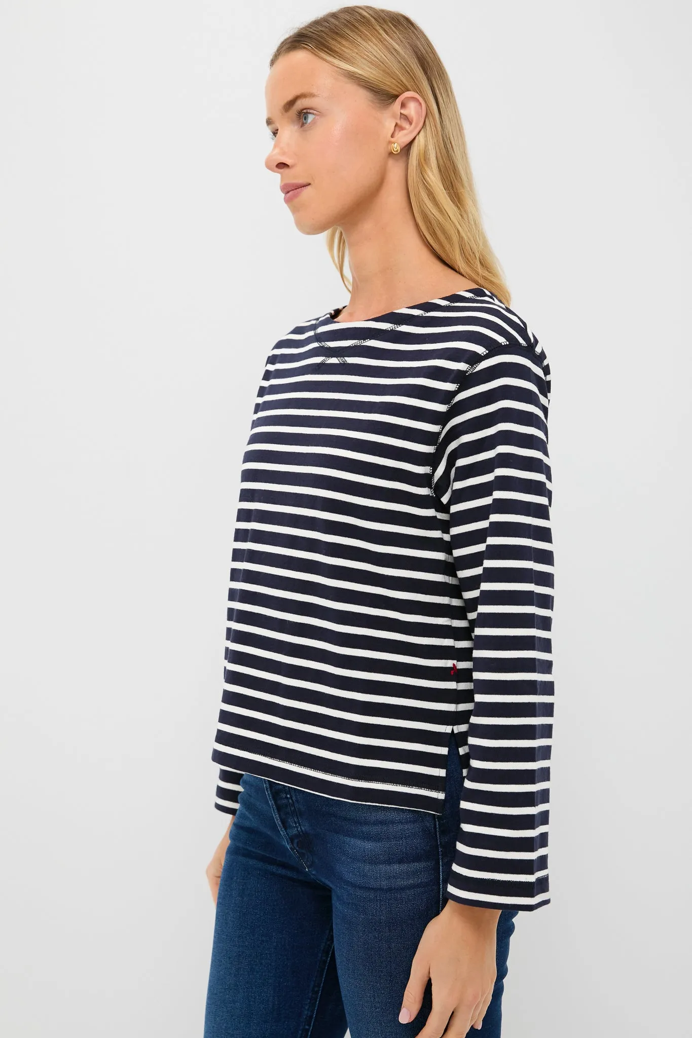 Navy and White Boat Neck Long Sleeve Shirt sold by Tuckernuck product image thumbnail 3