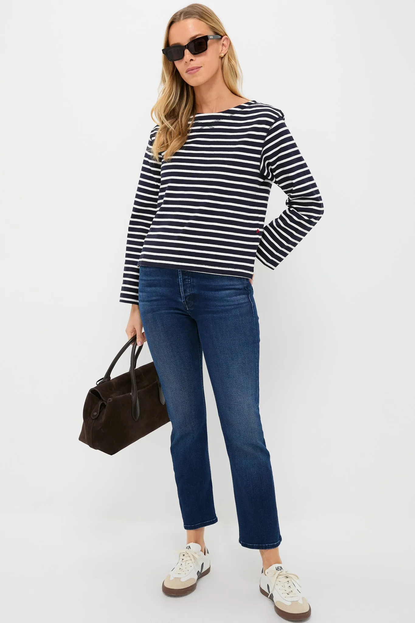 Navy and White Boat Neck Long Sleeve Shirt sold by Tuckernuck product image thumbnail 2