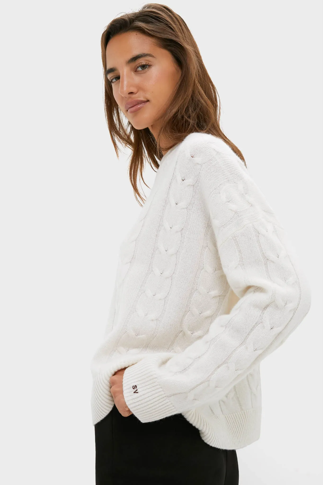 Ivory Cashmere Cable Knit Eloise Sweater sold by Tuckernuck product image thumbnail 3