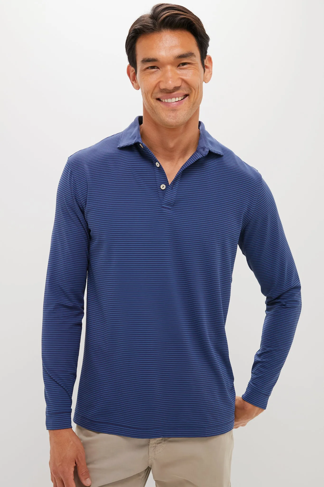 Navy Lyons Performance Jersey Long Sleeve Polo sold by Tuckernuck