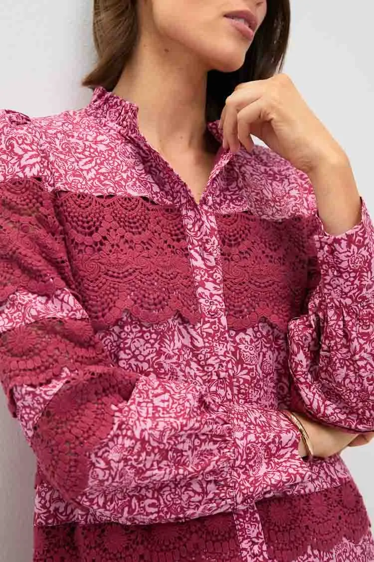 Lace Trim Maroon & Pink Floral Emmie Mini Dress sold by Tuckernuck product image thumbnail 2