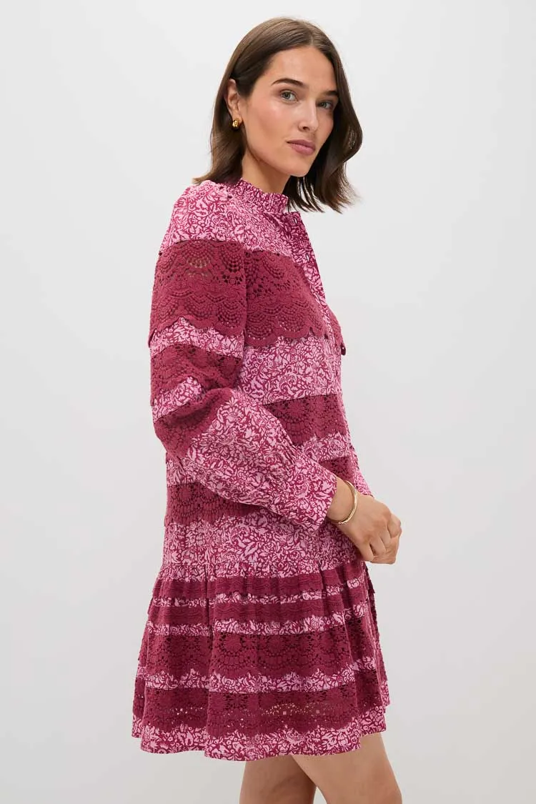 Lace Trim Maroon & Pink Floral Emmie Mini Dress sold by Tuckernuck product image thumbnail 4