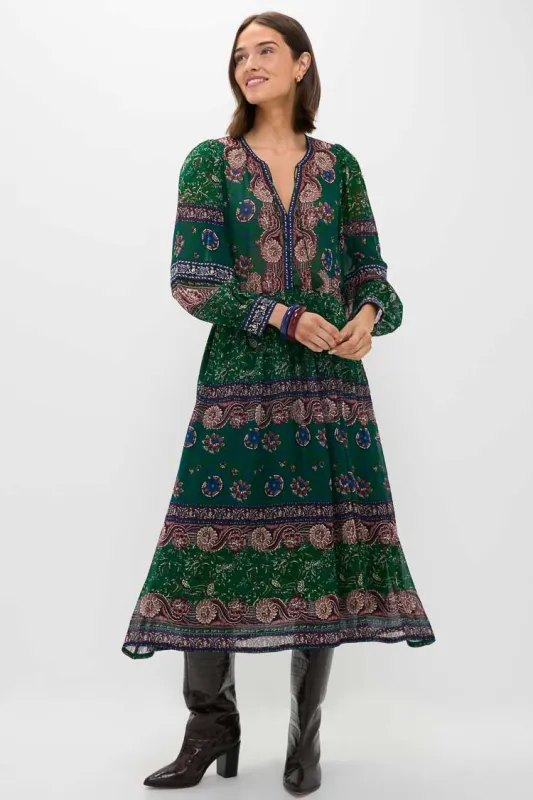 Green Melba Print Long Sleeve Midi Dress sold by Tuckernuck