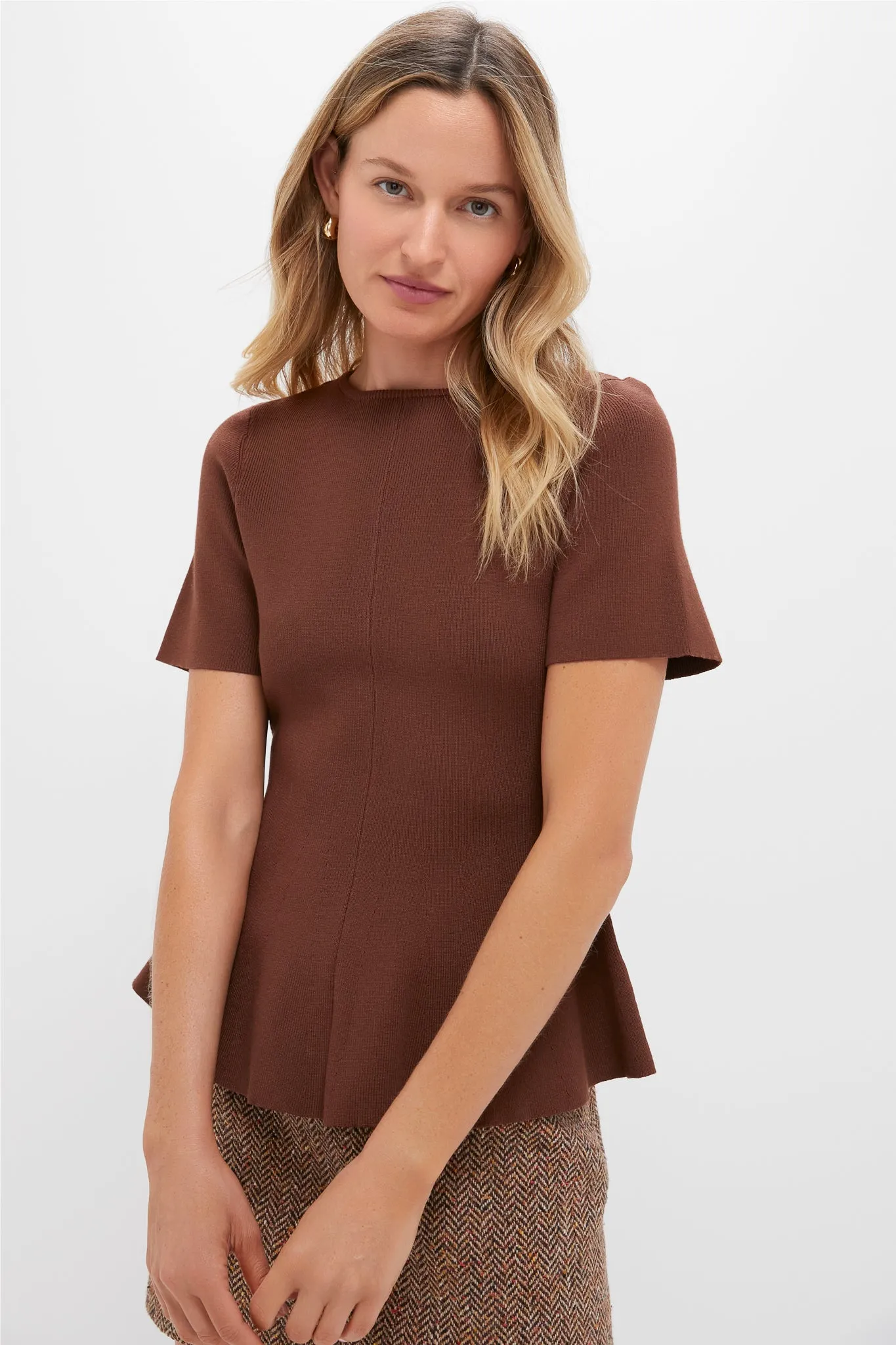 Chocolate Brown Knit Phoebe Peplum Top sold by Tuckernuck