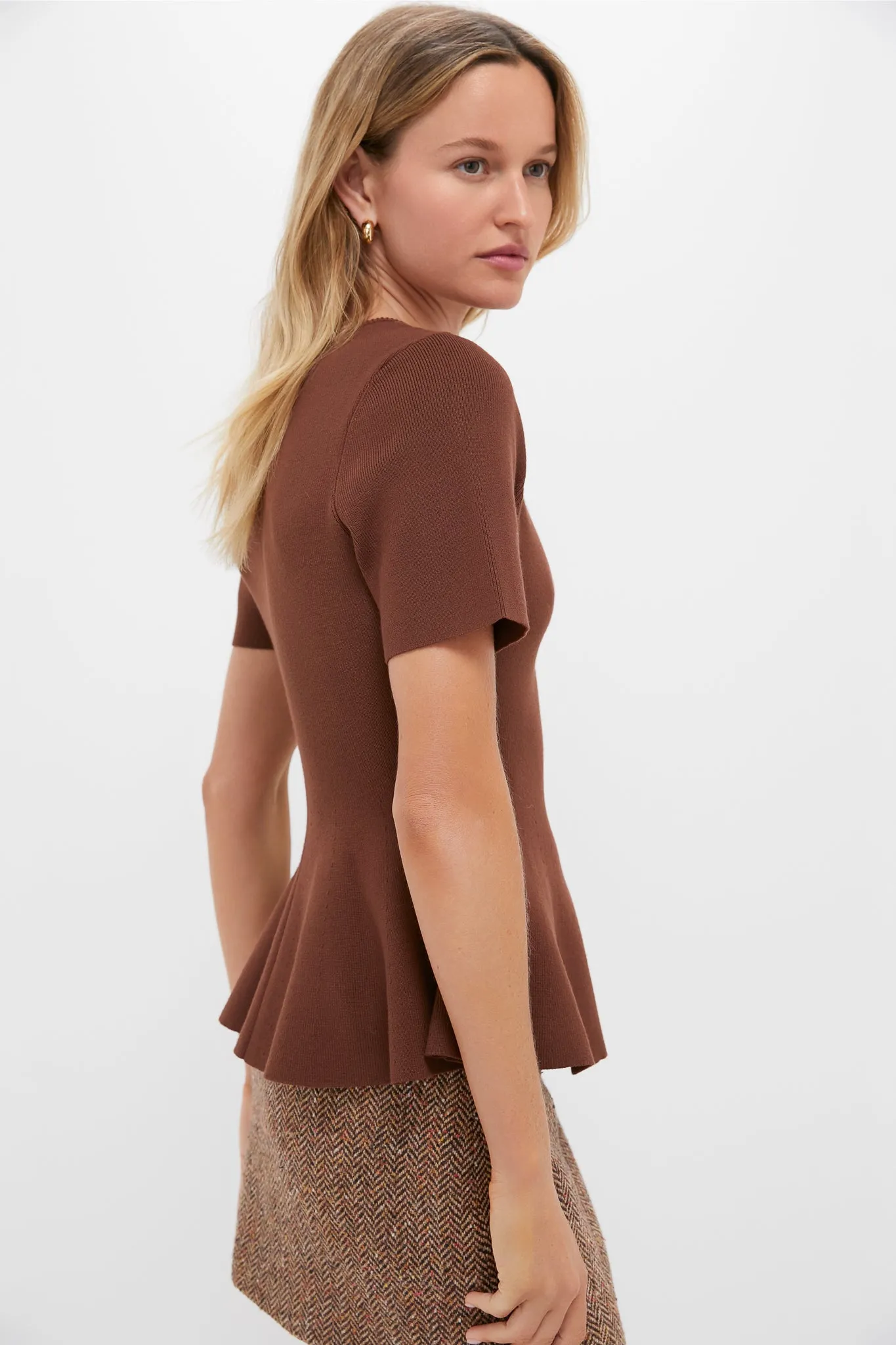 Chocolate Brown Knit Phoebe Peplum Top sold by Tuckernuck product image thumbnail 3