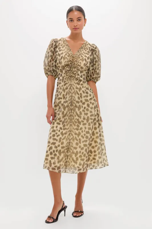 Cream Claude Print Puff Sleeve Midi Dress sold by Tuckernuck