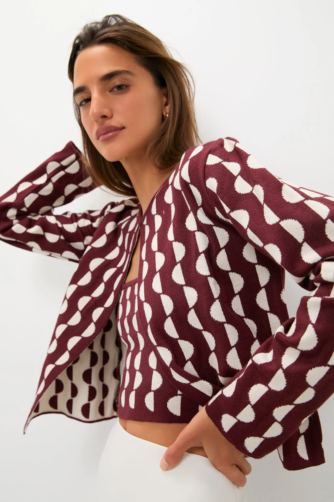 Wine and Off White Copa Knit Jacket sold by Tuckernuck product image thumbnail 5