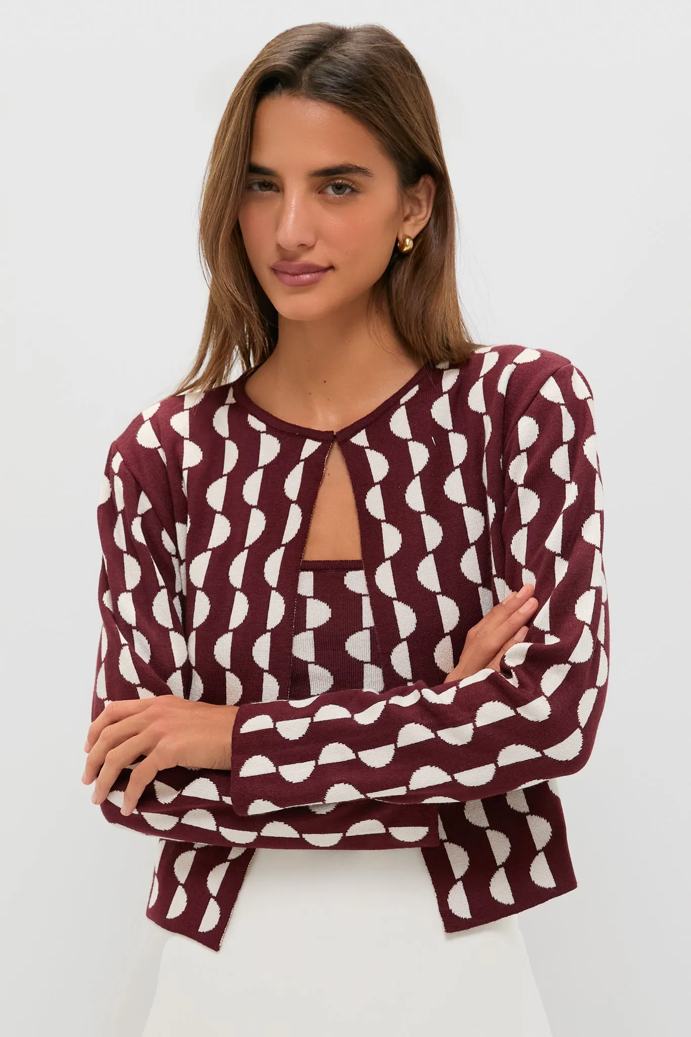 Wine and Off White Copa Knit Jacket sold by Tuckernuck