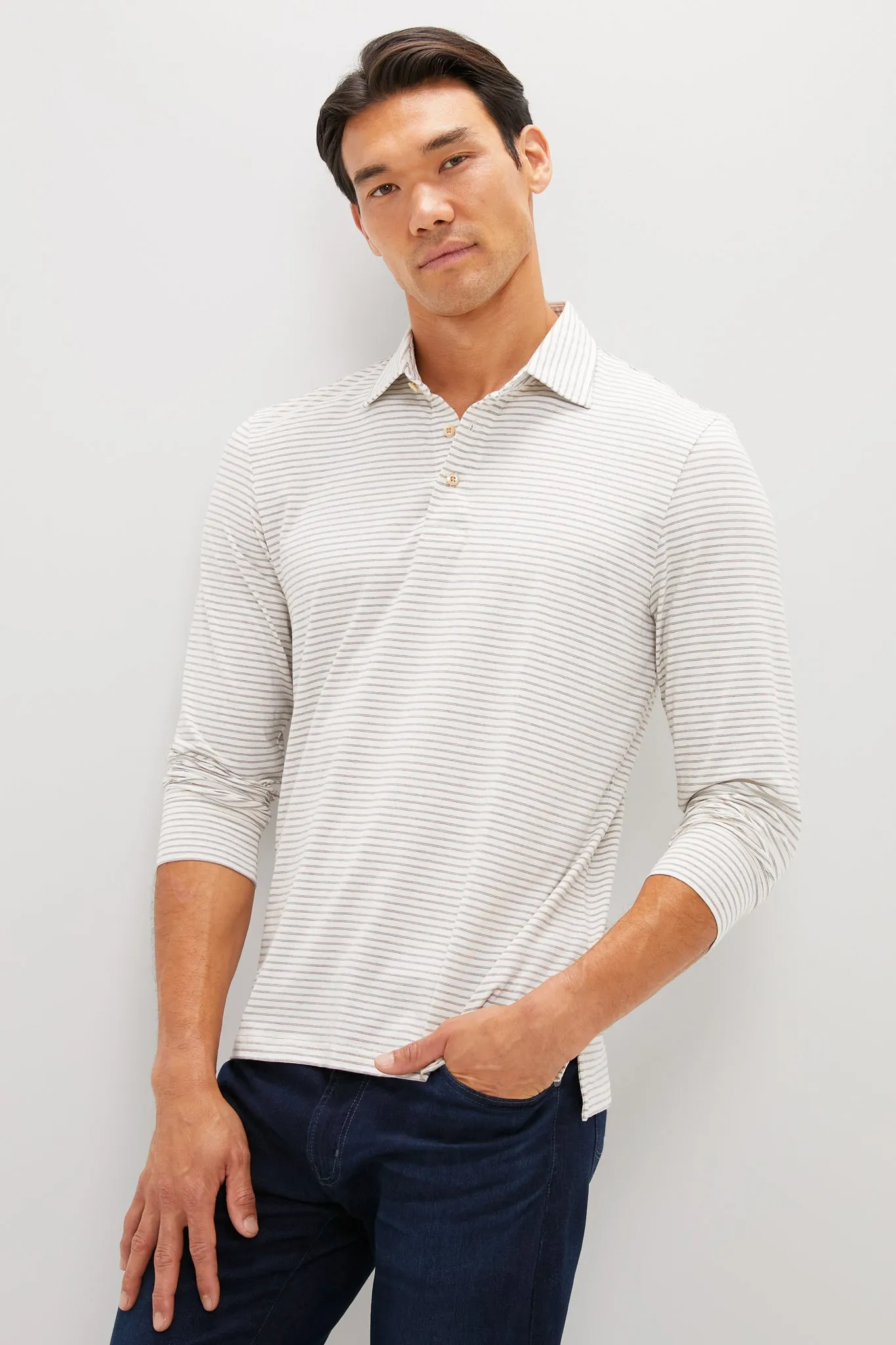 Logan Creek Stripe Long Sleeve Movement Polo sold by Tuckernuck