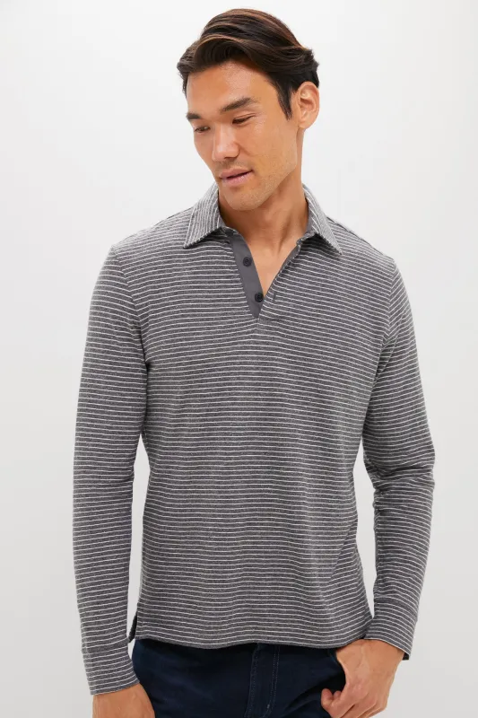 Charcoal Grey Stripe Sunwashed Long Sleeve Polo sold by Tuckernuck