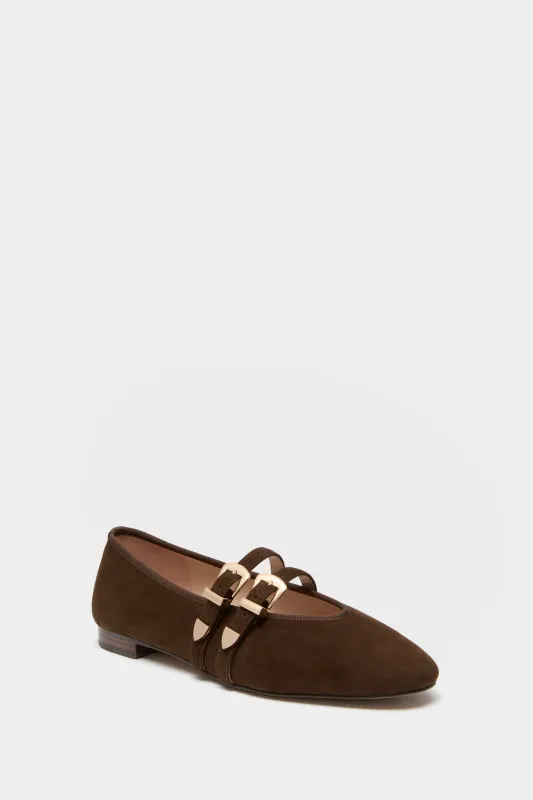 Chocolate Suede Buckle Nina Flats sold by Tuckernuck