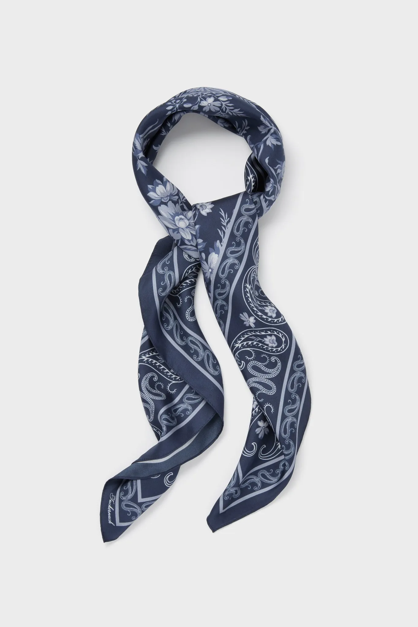Navy Floral Bandana Medium Silk Scarf sold by Tuckernuck