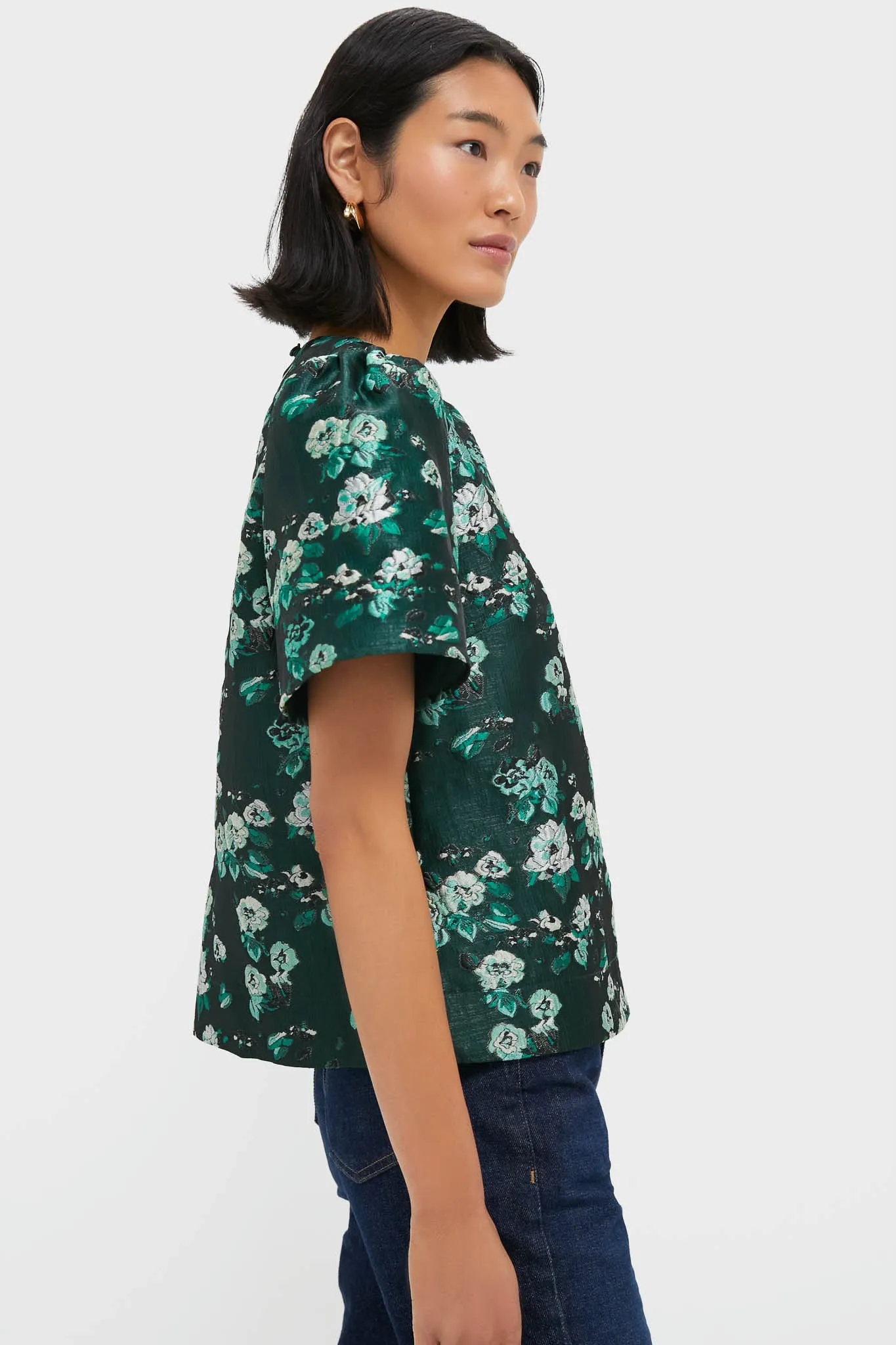 Emerald Magnolia Floral Jacquard Lyla Blouse sold by Tuckernuck product image thumbnail 3