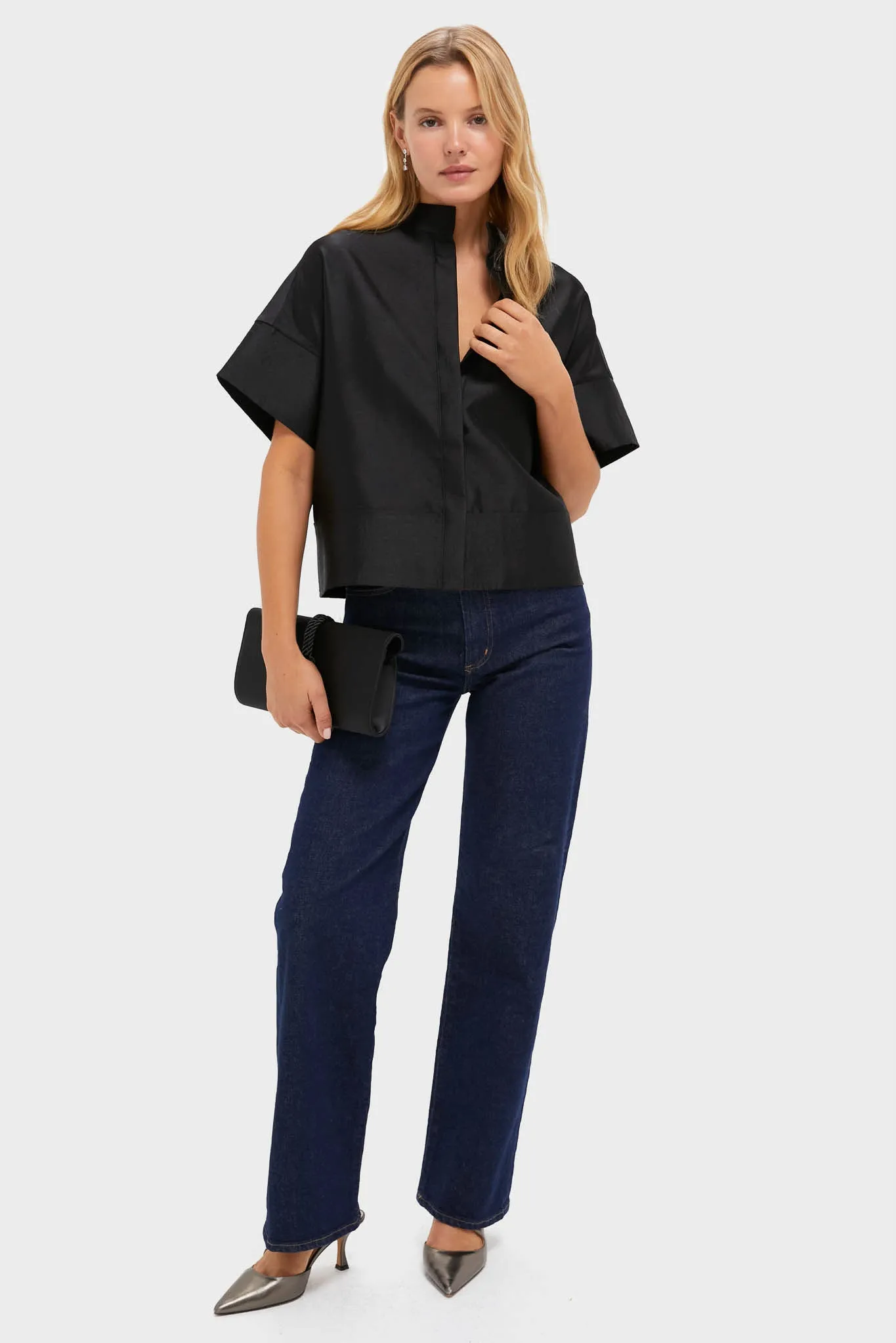 Black Dupioni Trapunto Stitch Sofia Shirt sold by Tuckernuck product image thumbnail 2