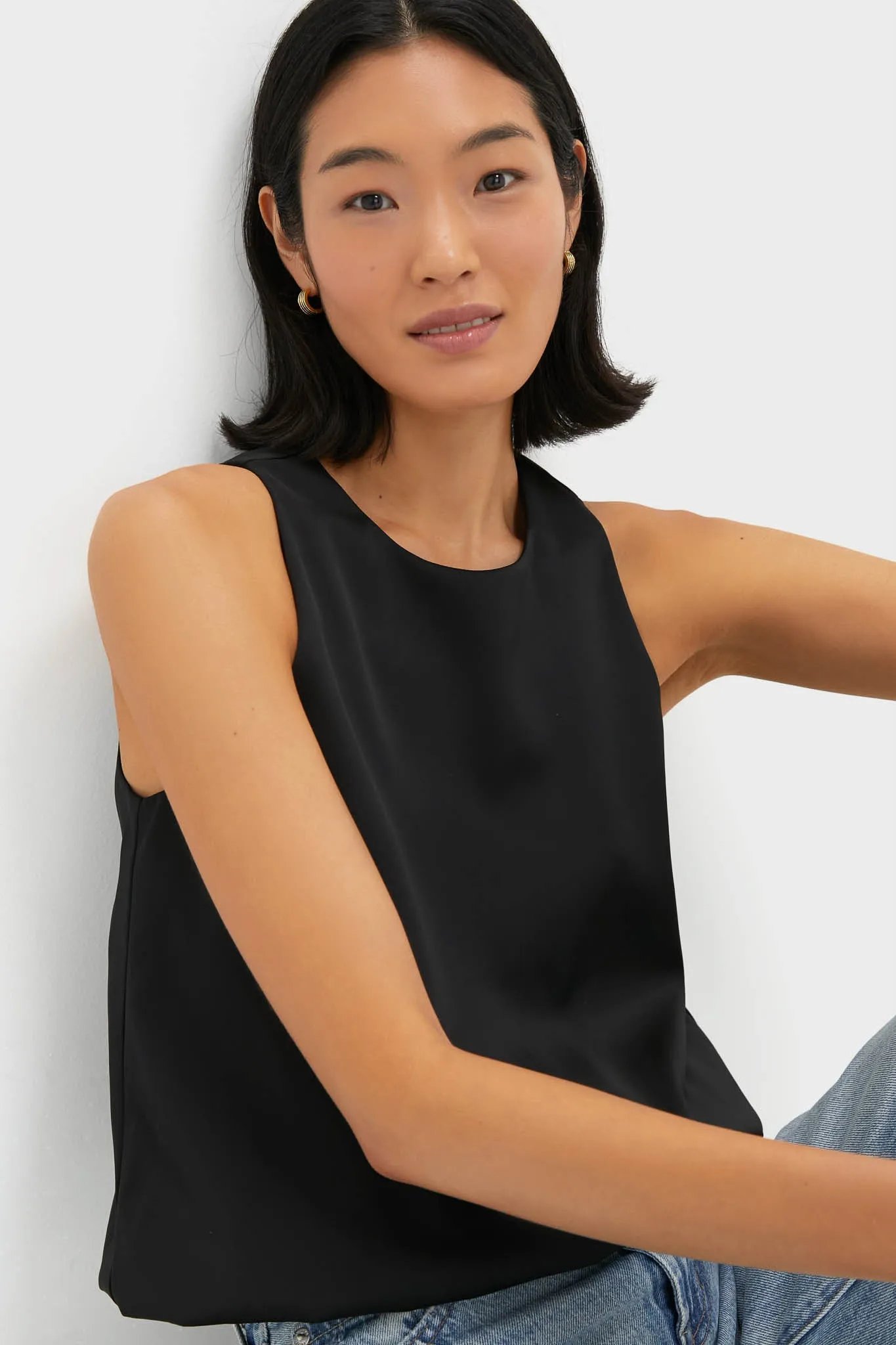 Black Satin Ramona Bubble Hem Top sold by Tuckernuck product image thumbnail 5