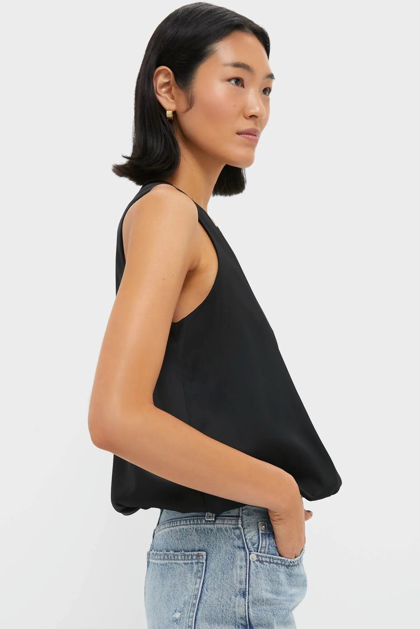 Black Satin Ramona Bubble Hem Top sold by Tuckernuck product image thumbnail 3