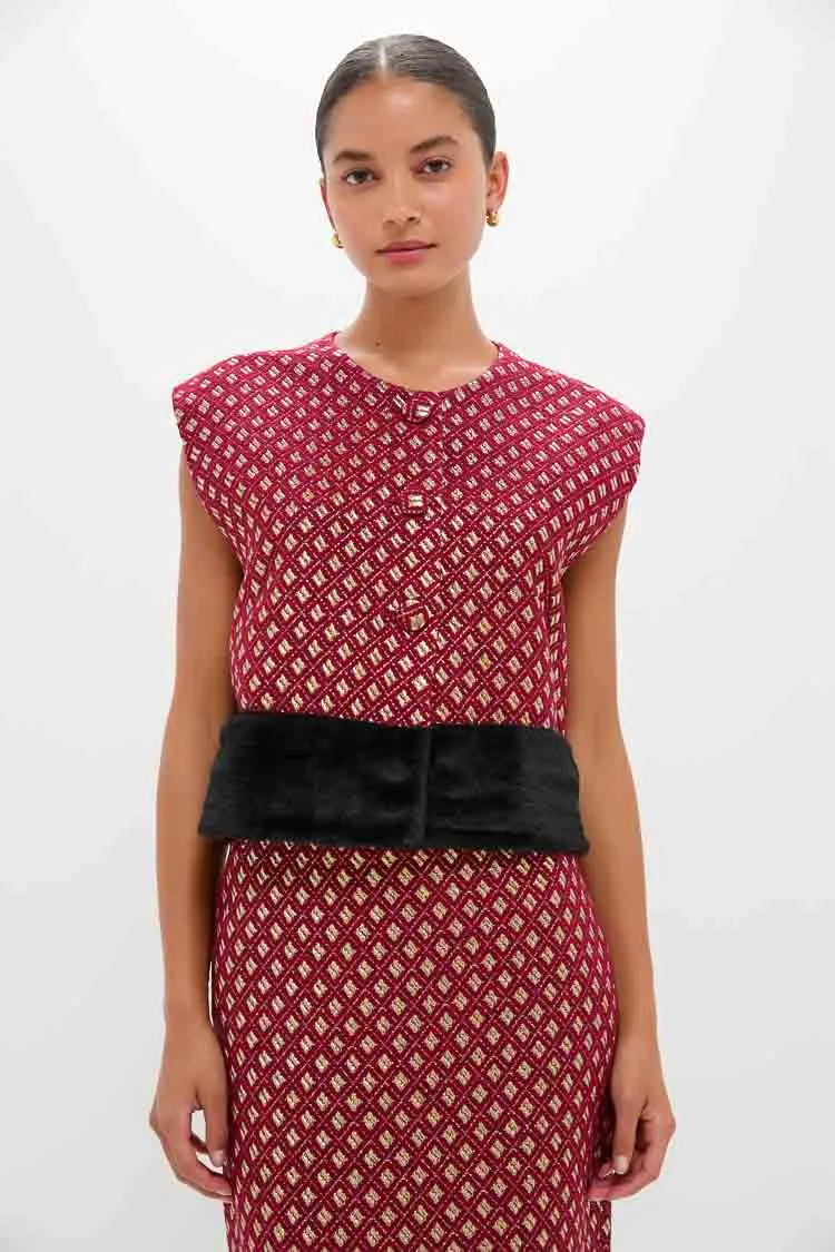 Burgundy and Gold Hernan Geom Fur Top sold by Tuckernuck