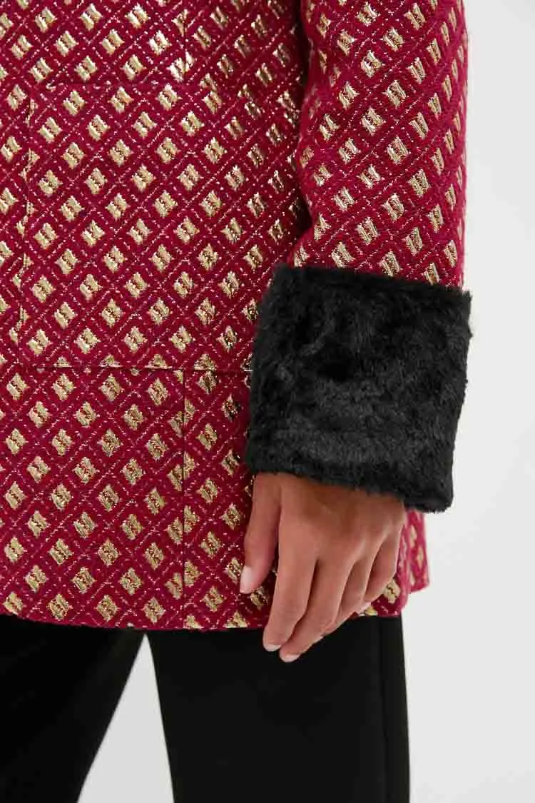 Burgundy and Gold Lea Geom Fur Jacket sold by Tuckernuck product image thumbnail 5